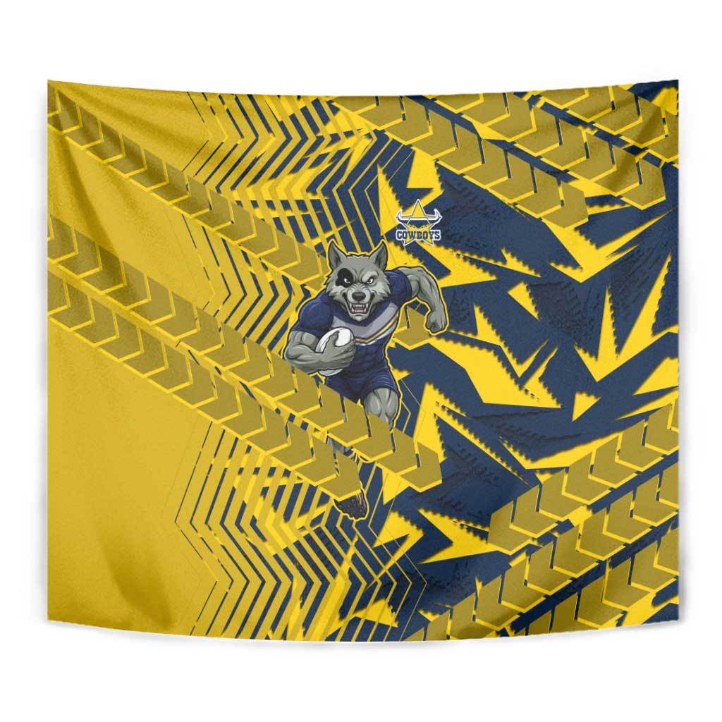 North Queensland Cowboys Rugby Tapestry Fierce Mascot Geometric Tribal Art