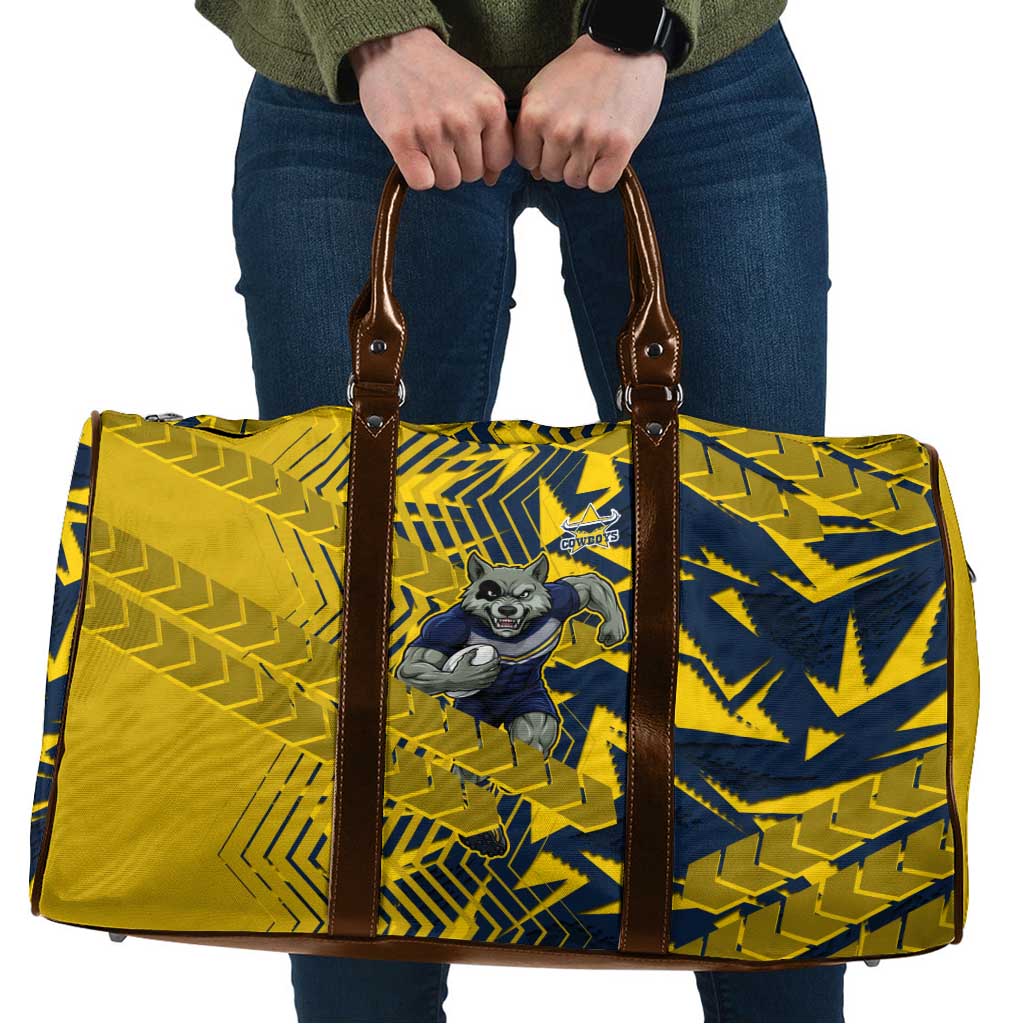 North Queensland Cowboys Rugby Travel Bag Fierce Mascot Geometric Tribal Art