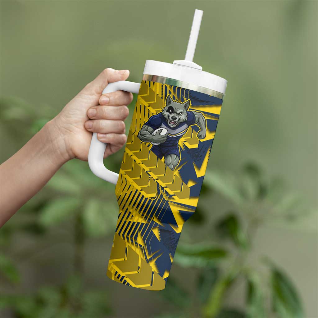 North Queensland Cowboys Rugby Tumbler With Handle Fierce Mascot Geometric Tribal Art