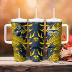 North Queensland Cowboys Rugby Tumbler With Handle Fierce Mascot Geometric Tribal Art
