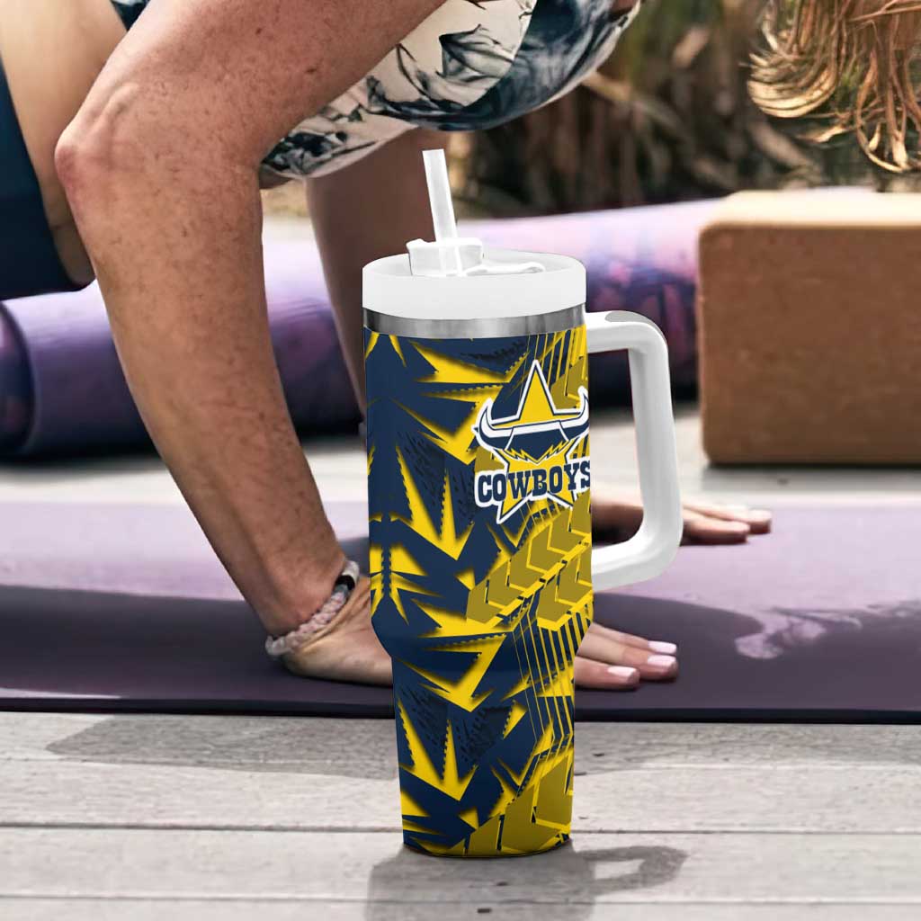 North Queensland Cowboys Rugby Tumbler With Handle Fierce Mascot Geometric Tribal Art