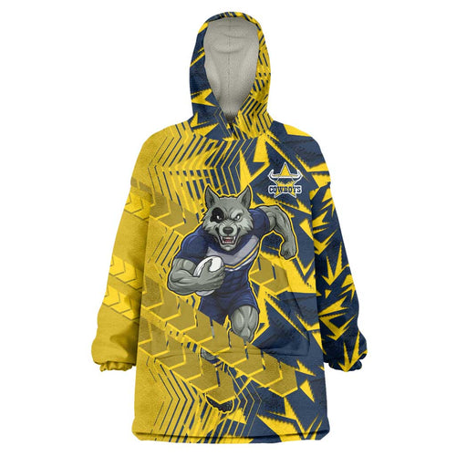 North Queensland Cowboys Rugby Wearable Blanket Hoodie Fierce Mascot Geometric Tribal Art