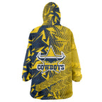 North Queensland Cowboys Rugby Wearable Blanket Hoodie Fierce Mascot Geometric Tribal Art