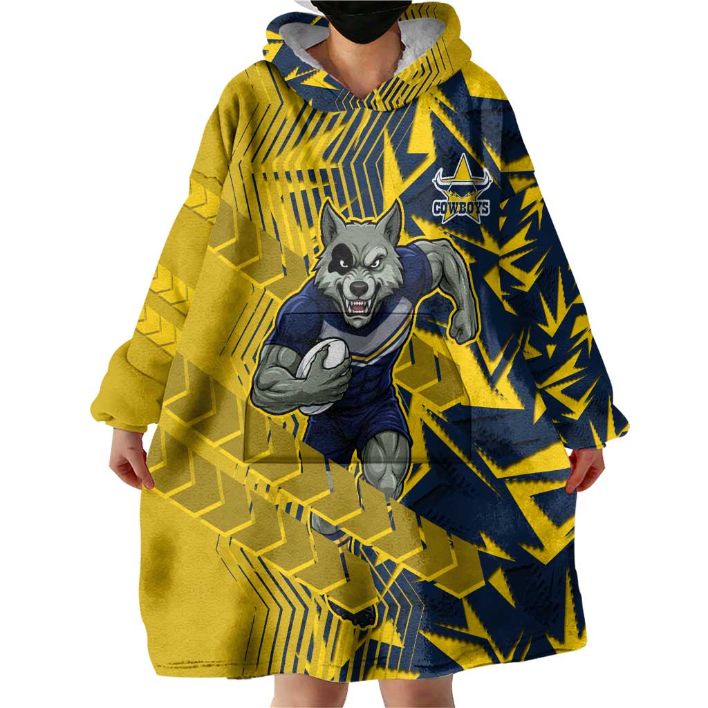 North Queensland Cowboys Rugby Wearable Blanket Hoodie Fierce Mascot Geometric Tribal Art