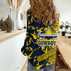 North Queensland Cowboys Rugby Women Casual Shirt Fierce Mascot Geometric Tribal Art
