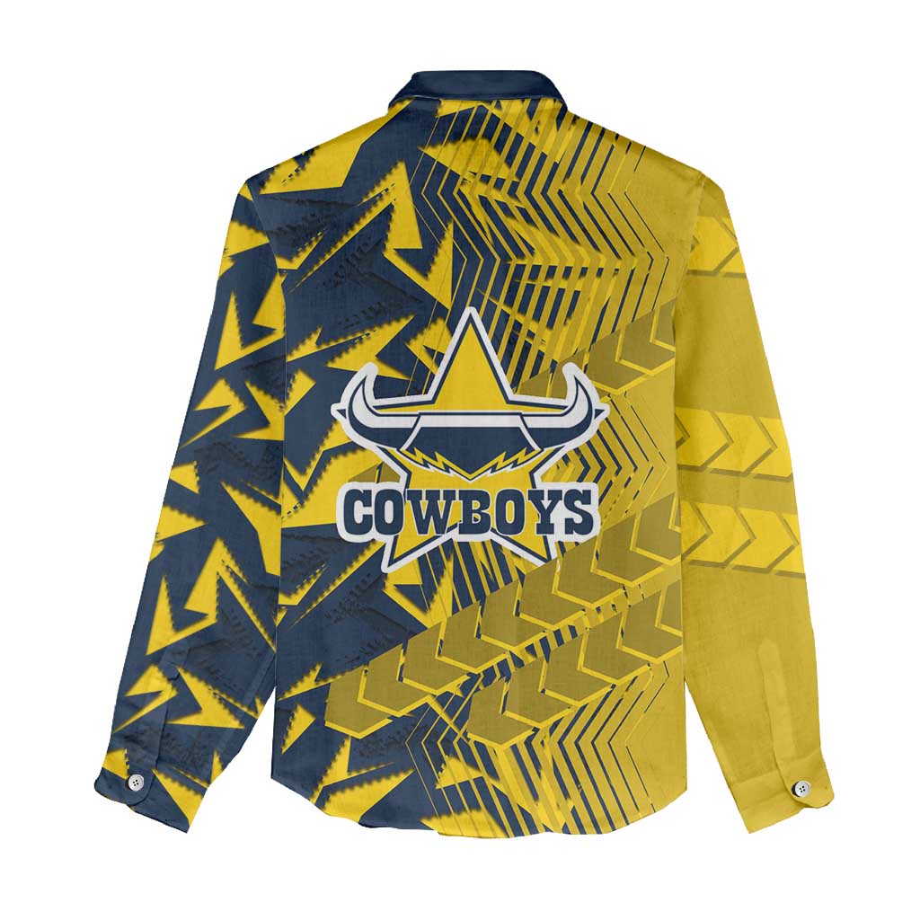 North Queensland Cowboys Rugby Women Casual Shirt Fierce Mascot Geometric Tribal Art