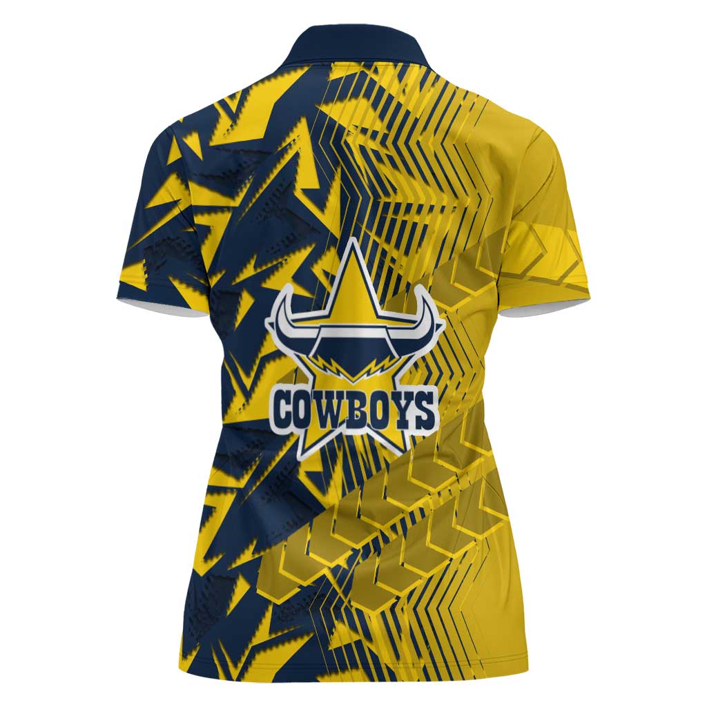 North Queensland Cowboys Rugby Women Polo Shirt Fierce Mascot Geometric Tribal Art