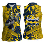 North Queensland Cowboys Rugby Women Sleeveless Polo Shirt Fierce Mascot Geometric Tribal Art