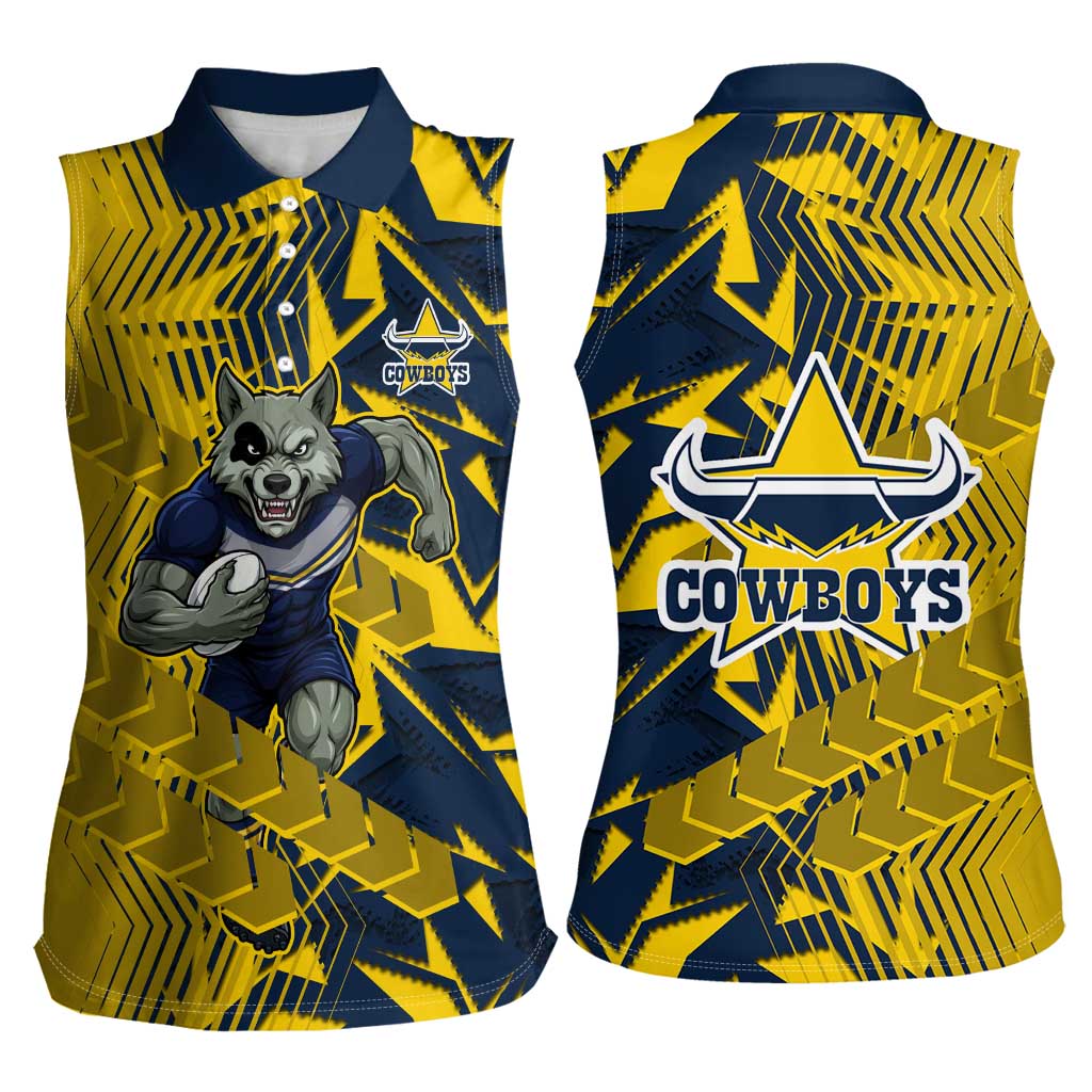 North Queensland Cowboys Rugby Women Sleeveless Polo Shirt Fierce Mascot Geometric Tribal Art