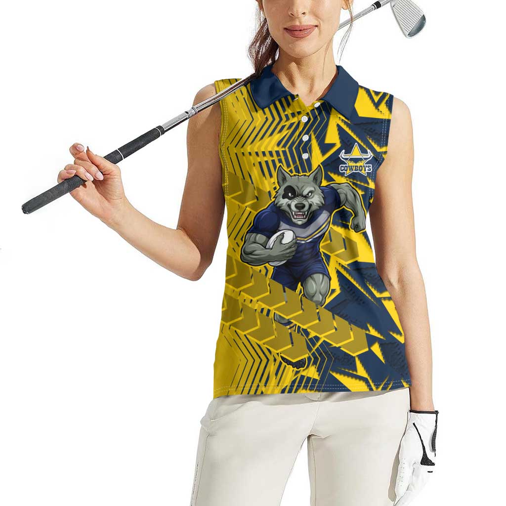 North Queensland Cowboys Rugby Women Sleeveless Polo Shirt Fierce Mascot Geometric Tribal Art