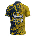 North Queensland Cowboys Rugby Zipper Polo Shirt Fierce Mascot Geometric Tribal Art