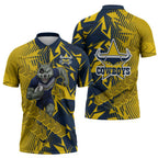 North Queensland Cowboys Rugby Zipper Polo Shirt Fierce Mascot Geometric Tribal Art