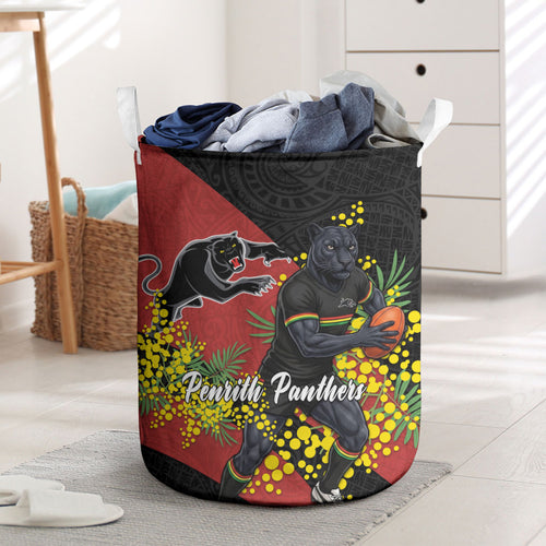 Penrith Panthers Laundry Basket Golden Wattle Floral Polynesian - Australian Flower - Rugby Mascot