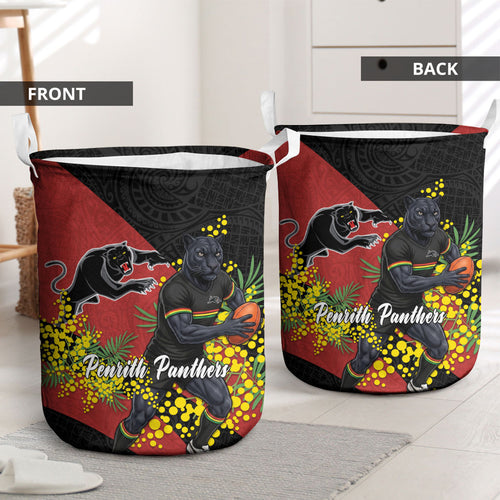Penrith Panthers Laundry Basket Golden Wattle Floral Polynesian - Australian Flower - Rugby Mascot