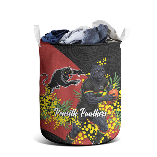 Penrith Panthers Laundry Basket Golden Wattle Floral Polynesian - Australian Flower - Rugby Mascot
