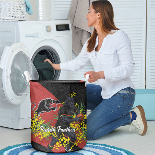 Penrith Panthers Laundry Basket Golden Wattle Floral Polynesian - Australian Flower - Rugby Mascot