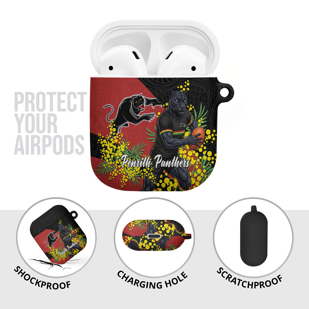 Penrith Panthers AirPods Case Golden Wattle Floral Polynesian - Australian Flower - Rugby Mascot