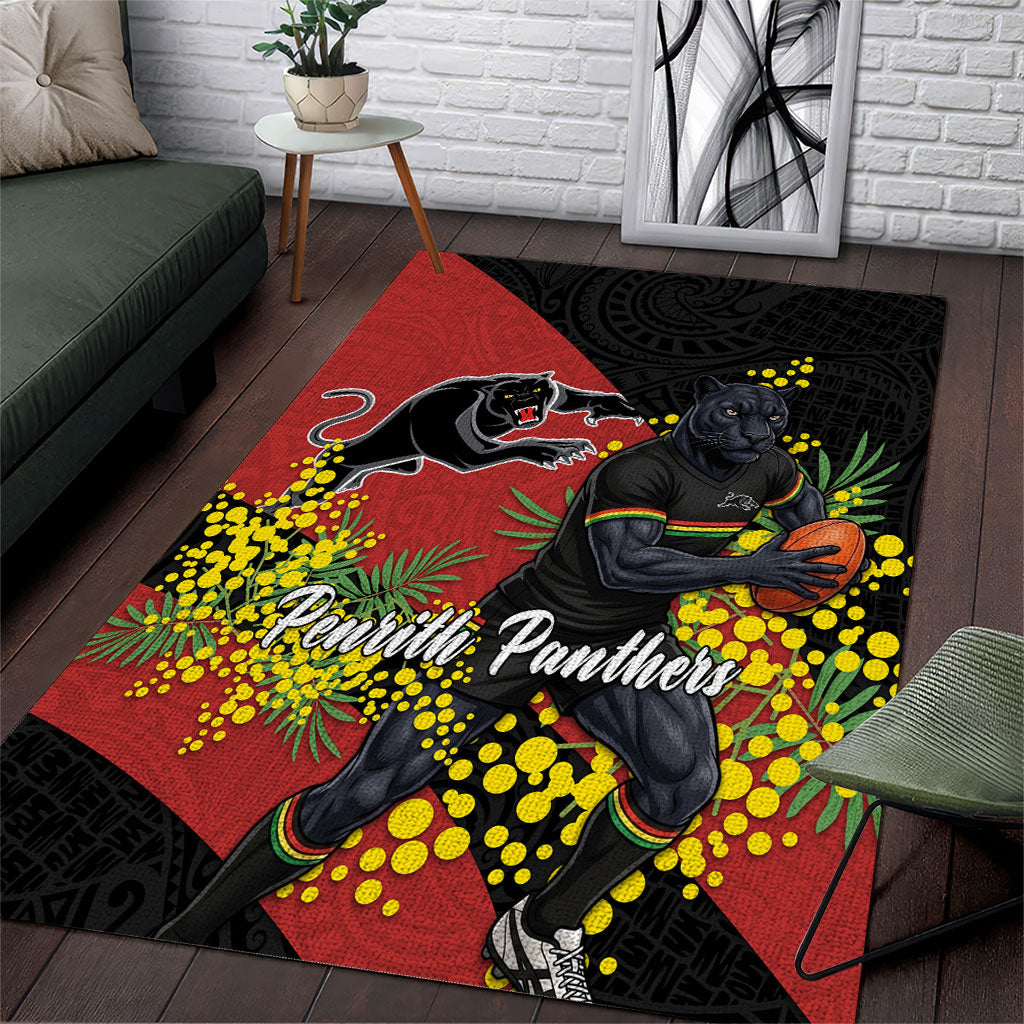 Penrith Panthers Area Rug Golden Wattle Floral Polynesian - Australian Flower - Rugby Mascot