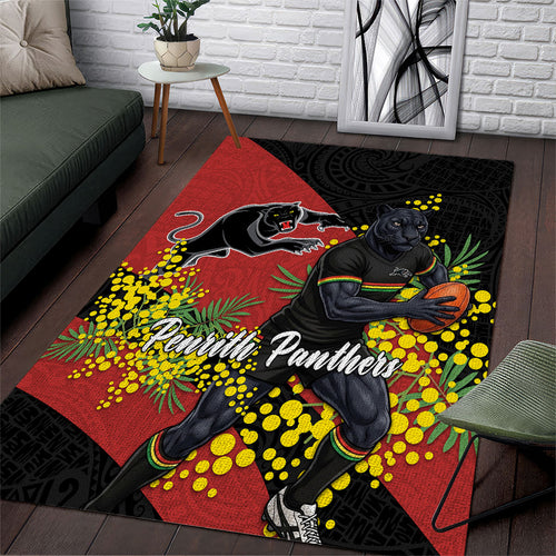 Penrith Panthers Area Rug Golden Wattle Floral Polynesian - Australian Flower - Rugby Mascot