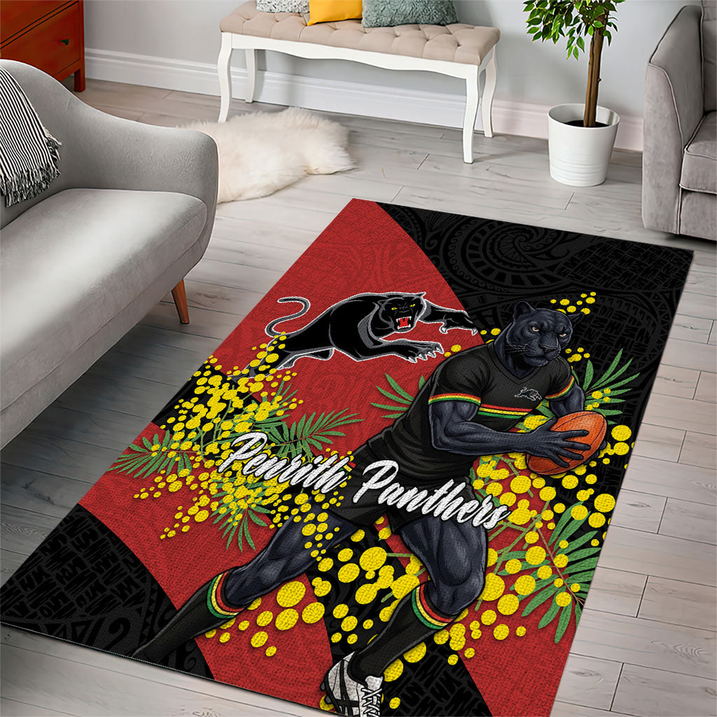 Penrith Panthers Area Rug Golden Wattle Floral Polynesian - Australian Flower - Rugby Mascot