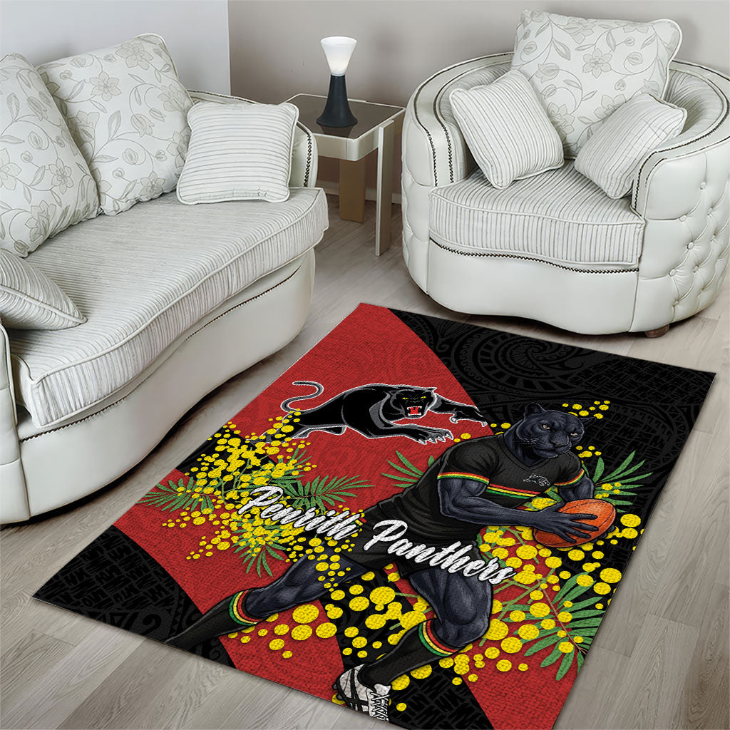 Penrith Panthers Area Rug Golden Wattle Floral Polynesian - Australian Flower - Rugby Mascot