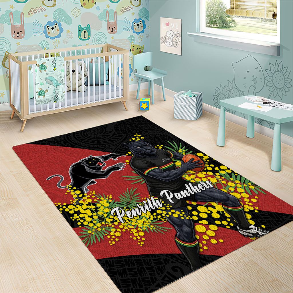 Penrith Panthers Area Rug Golden Wattle Floral Polynesian - Australian Flower - Rugby Mascot