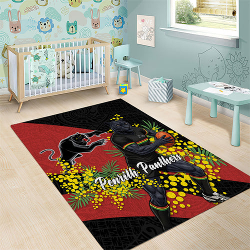 Penrith Panthers Area Rug Golden Wattle Floral Polynesian - Australian Flower - Rugby Mascot
