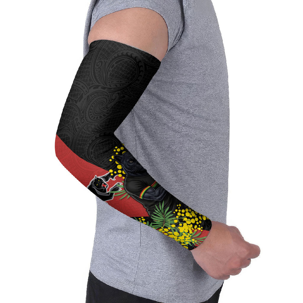 Penrith Panthers Arm Sleeves Golden Wattle Floral Polynesian - Australian Flower - Rugby Mascot