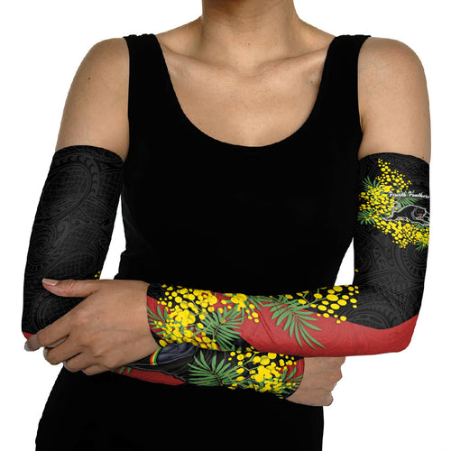 Penrith Panthers Arm Sleeves Golden Wattle Floral Polynesian - Australian Flower - Rugby Mascot