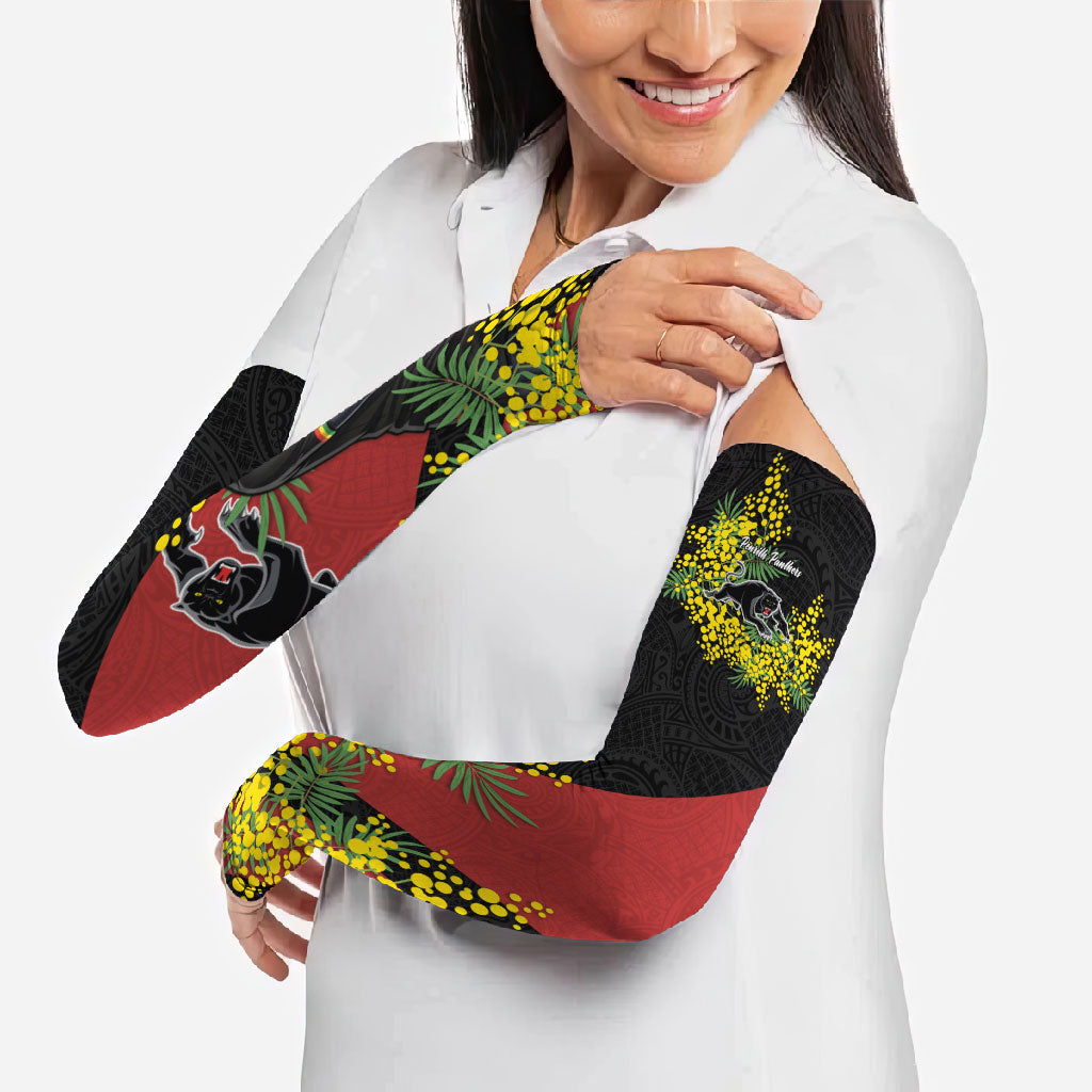 Penrith Panthers Arm Sleeves Golden Wattle Floral Polynesian - Australian Flower - Rugby Mascot