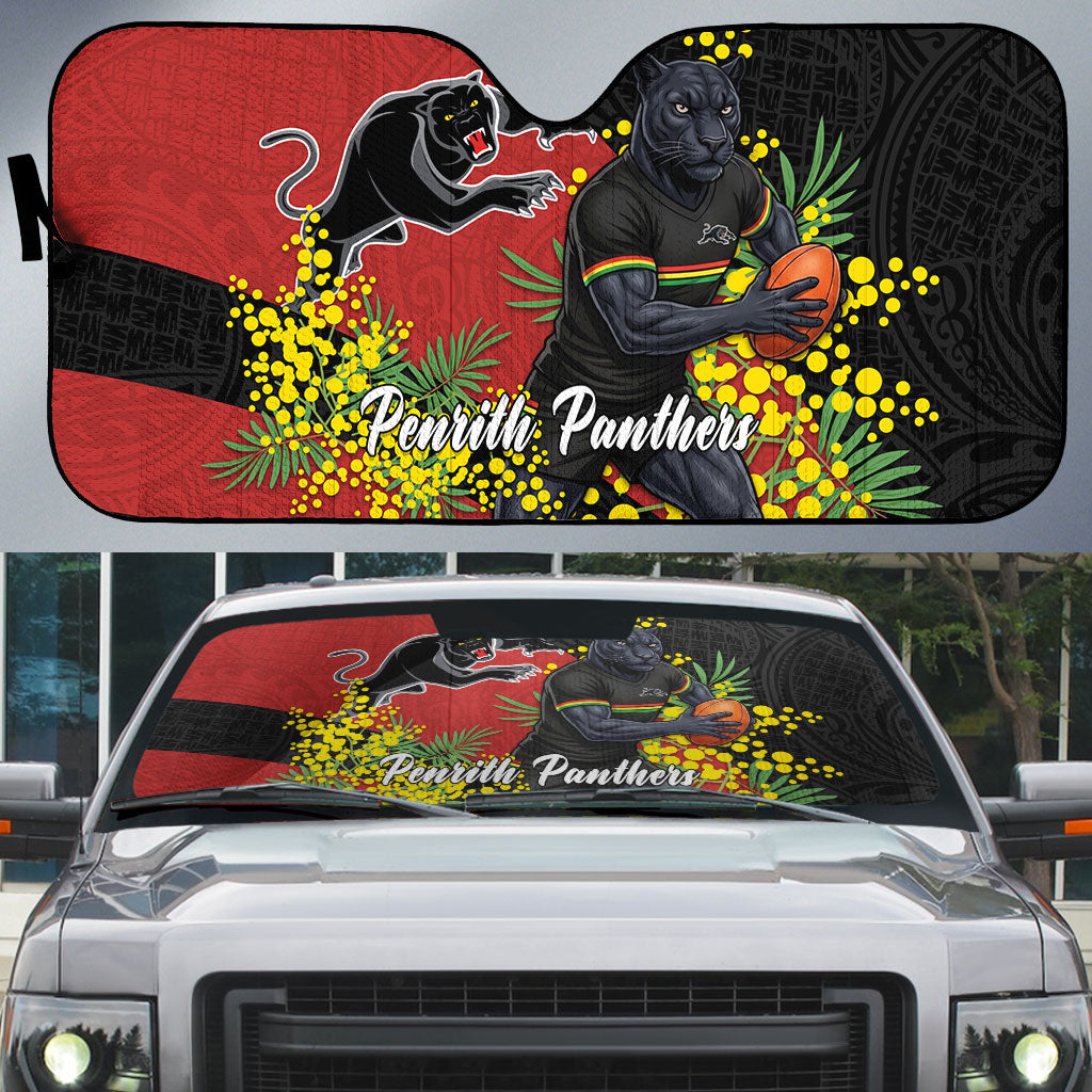 Penrith Panthers Auto Sun Shade Golden Wattle Floral Polynesian - Australian Flower - Rugby Mascot