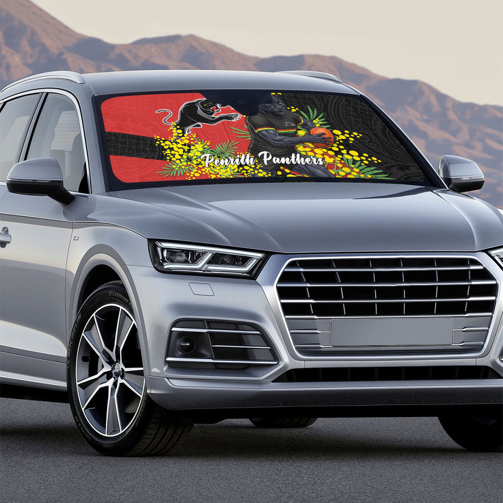 Penrith Panthers Auto Sun Shade Golden Wattle Floral Polynesian - Australian Flower - Rugby Mascot