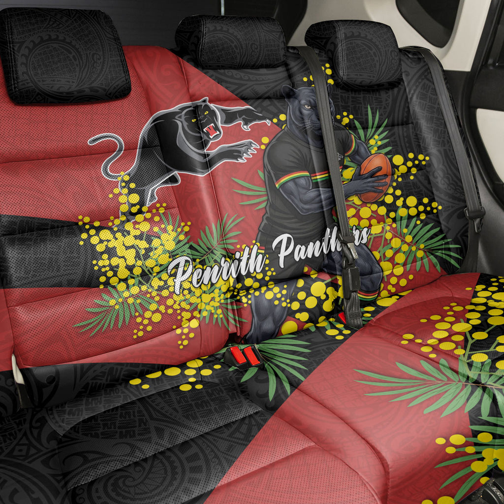 Penrith Panthers Back Car Seat Cover Golden Wattle Floral Polynesian - Australian Flower - Rugby Mascot