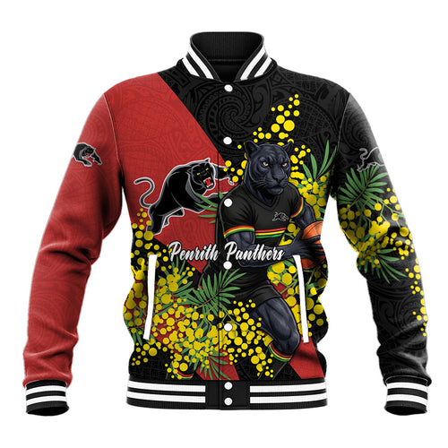 Penrith Panthers Baseball Jacket Golden Wattle Floral Polynesian - Australian Flower - Rugby Mascot