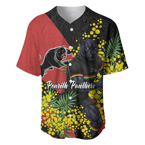 Penrith Panthers Baseball Jersey Golden Wattle Floral Polynesian - Australian Flower - Rugby Mascot