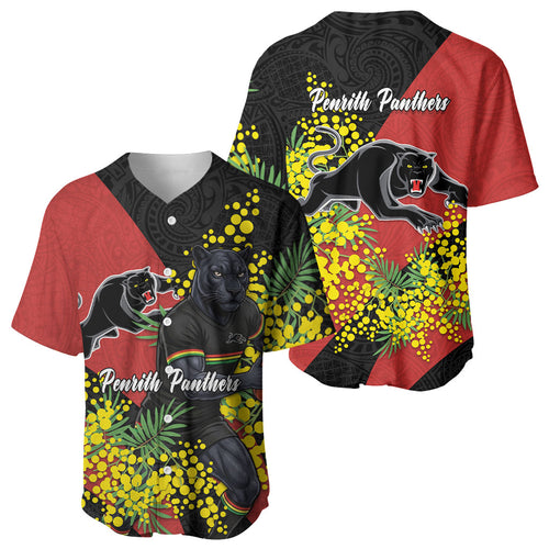 Penrith Panthers Baseball Jersey Golden Wattle Floral Polynesian - Australian Flower - Rugby Mascot