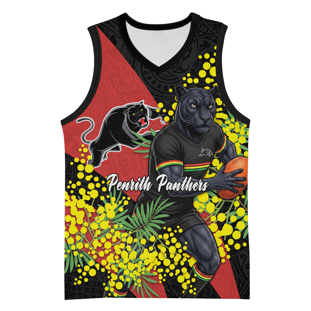 Penrith Panthers Basketball Jersey Golden Wattle Floral Polynesian - Australian Flower - Rugby Mascot