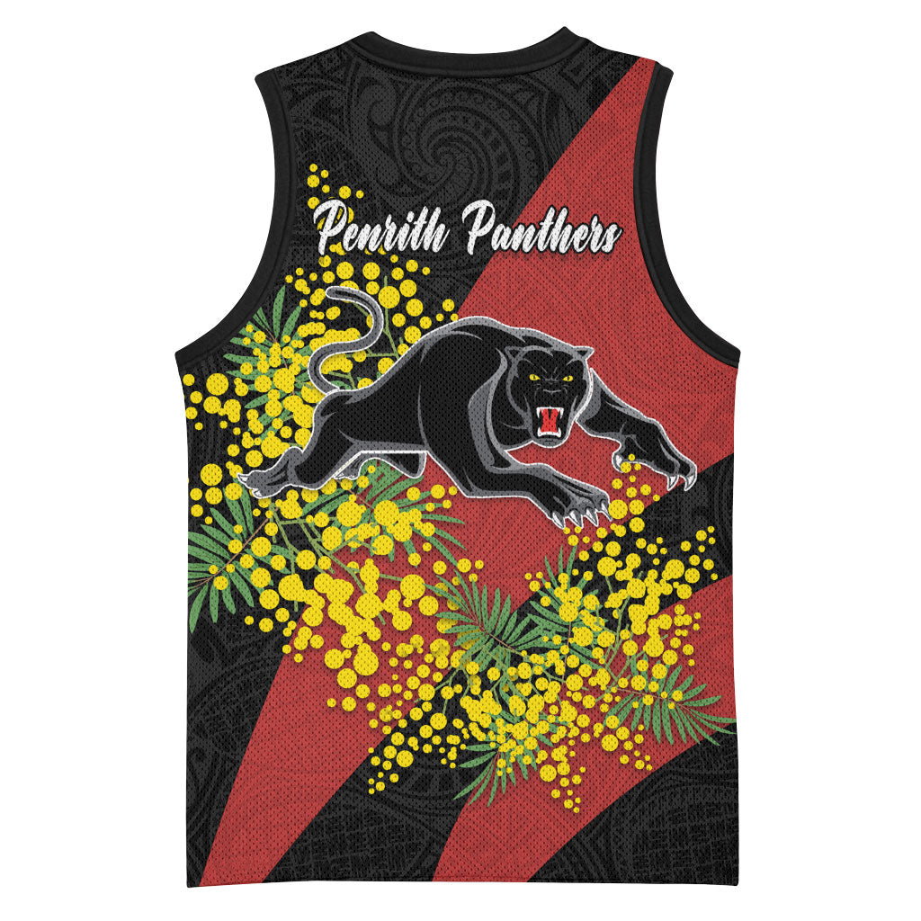 Penrith Panthers Basketball Jersey Golden Wattle Floral Polynesian - Australian Flower - Rugby Mascot