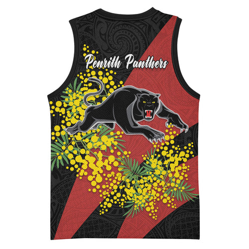 Penrith Panthers Basketball Jersey Golden Wattle Floral Polynesian - Australian Flower - Rugby Mascot