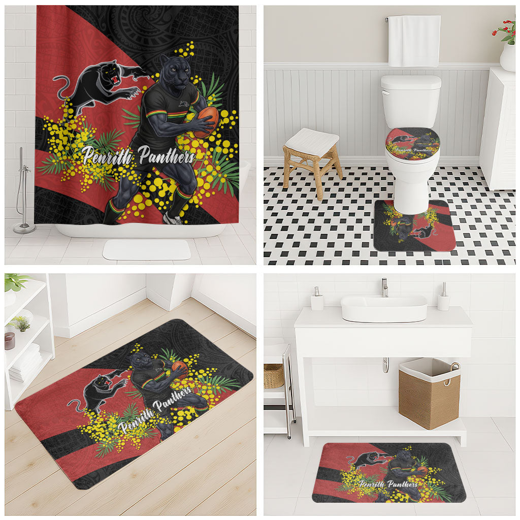 Penrith Panthers Bathroom Set Golden Wattle Floral Polynesian - Australian Flower - Rugby Mascot