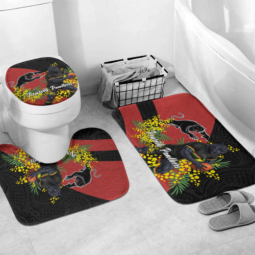 Penrith Panthers Bathroom Set Golden Wattle Floral Polynesian - Australian Flower - Rugby Mascot