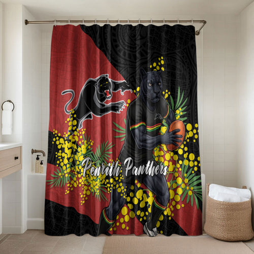 Penrith Panthers Bathroom Set Golden Wattle Floral Polynesian - Australian Flower - Rugby Mascot