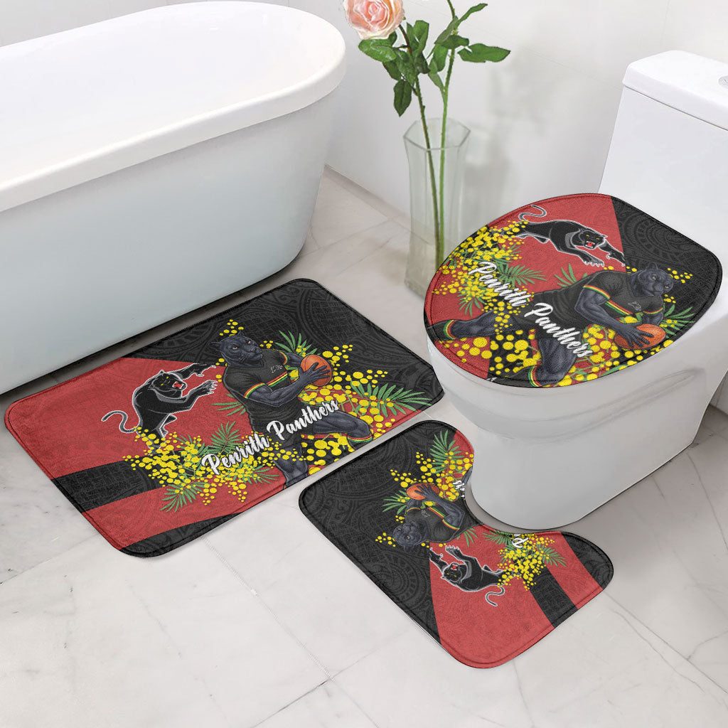 Penrith Panthers Bathroom Set Golden Wattle Floral Polynesian - Australian Flower - Rugby Mascot