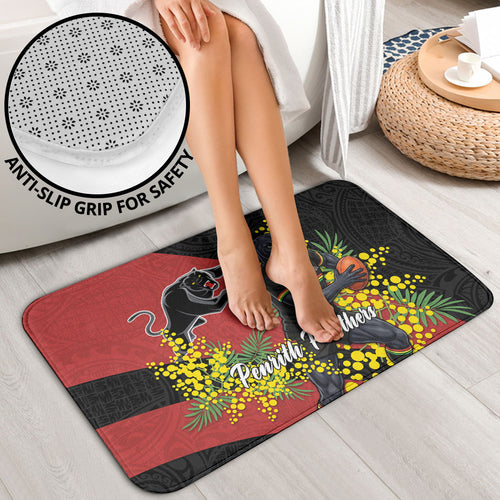 Penrith Panthers Bathroom Set Golden Wattle Floral Polynesian - Australian Flower - Rugby Mascot