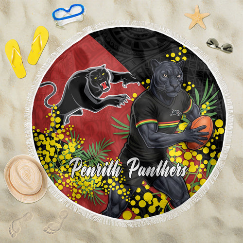 Penrith Panthers Beach Blanket Golden Wattle Floral Polynesian - Australian Flower - Rugby Mascot