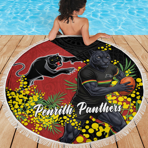 Penrith Panthers Beach Blanket Golden Wattle Floral Polynesian - Australian Flower - Rugby Mascot