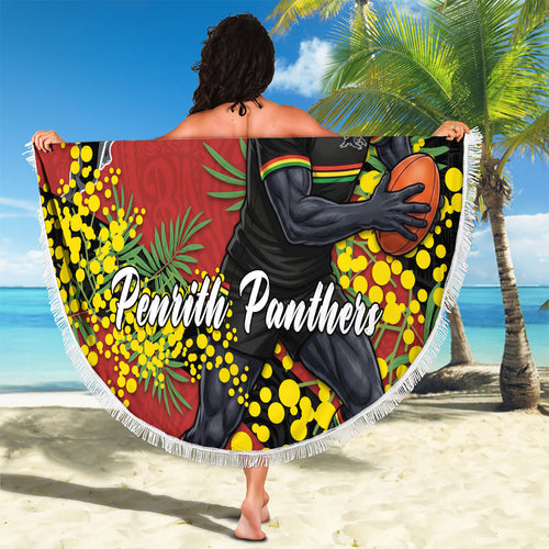 Penrith Panthers Beach Blanket Golden Wattle Floral Polynesian - Australian Flower - Rugby Mascot