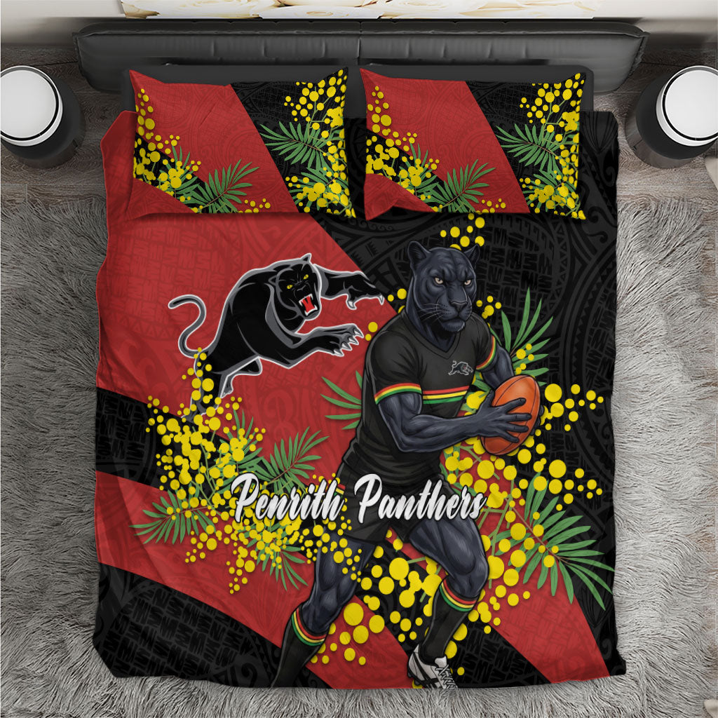Penrith Panthers Bedding Set Golden Wattle Floral Polynesian - Australian Flower - Rugby Mascot