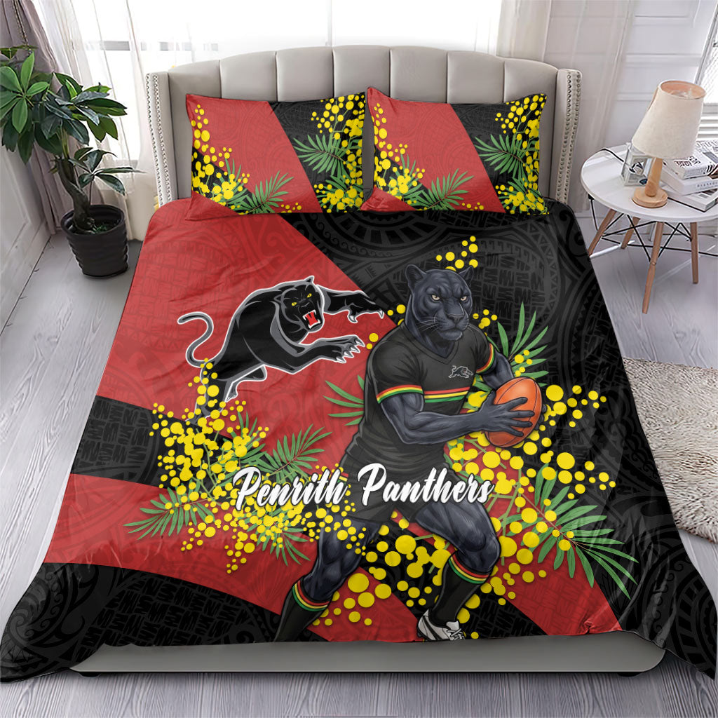 Penrith Panthers Bedding Set Golden Wattle Floral Polynesian - Australian Flower - Rugby Mascot
