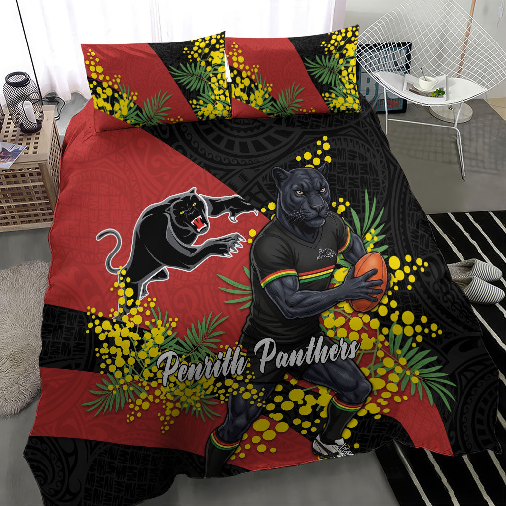Penrith Panthers Bedding Set Golden Wattle Floral Polynesian - Australian Flower - Rugby Mascot